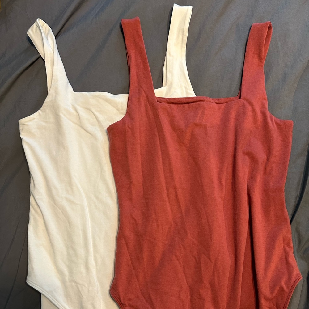 Old Navy Cream and Red Sleeveless Fitted Bodysuit